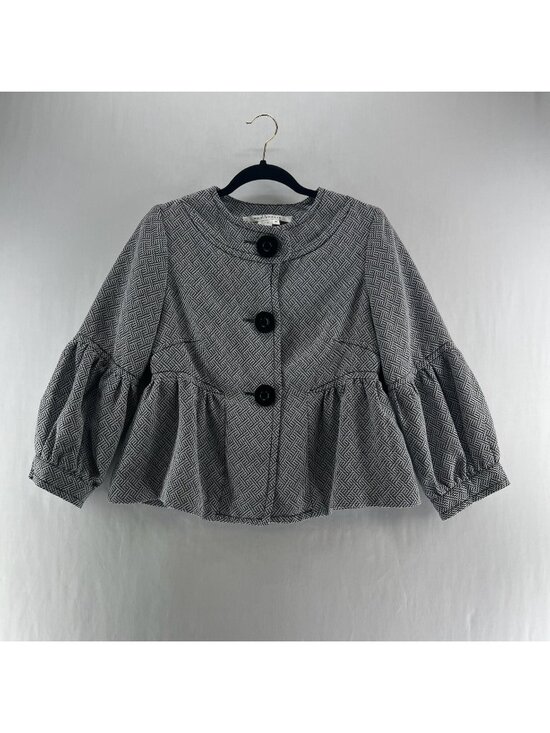Max Studio Jackets & Blazers - Max Studio Zigzag Peplum Jacket Womens M Puff Balloon Sleeve Button Black White
